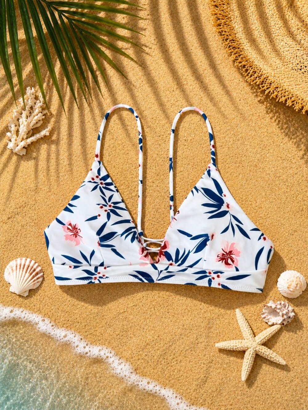Tropical Bikini Top (White/Green/Pink)